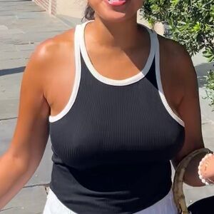 J. Crew Black Ribbed Tank with White Trim